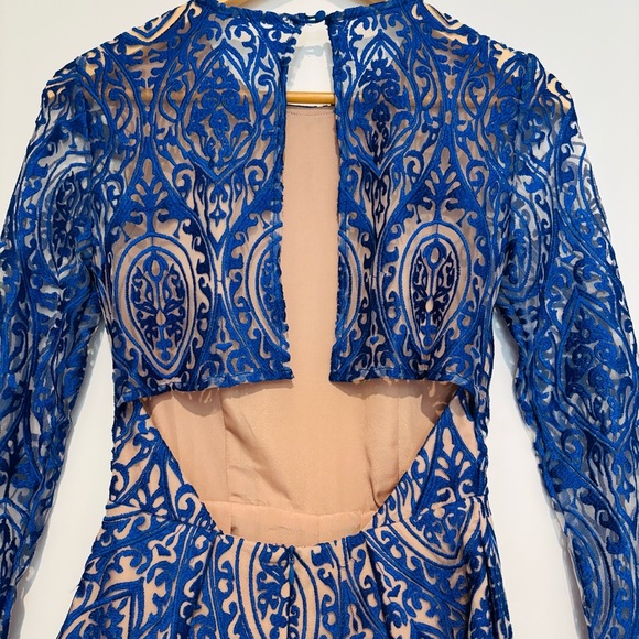 Lace blue/brown lined Backless Shorts Jumpsuit size XS-S - Picture 13 of 16